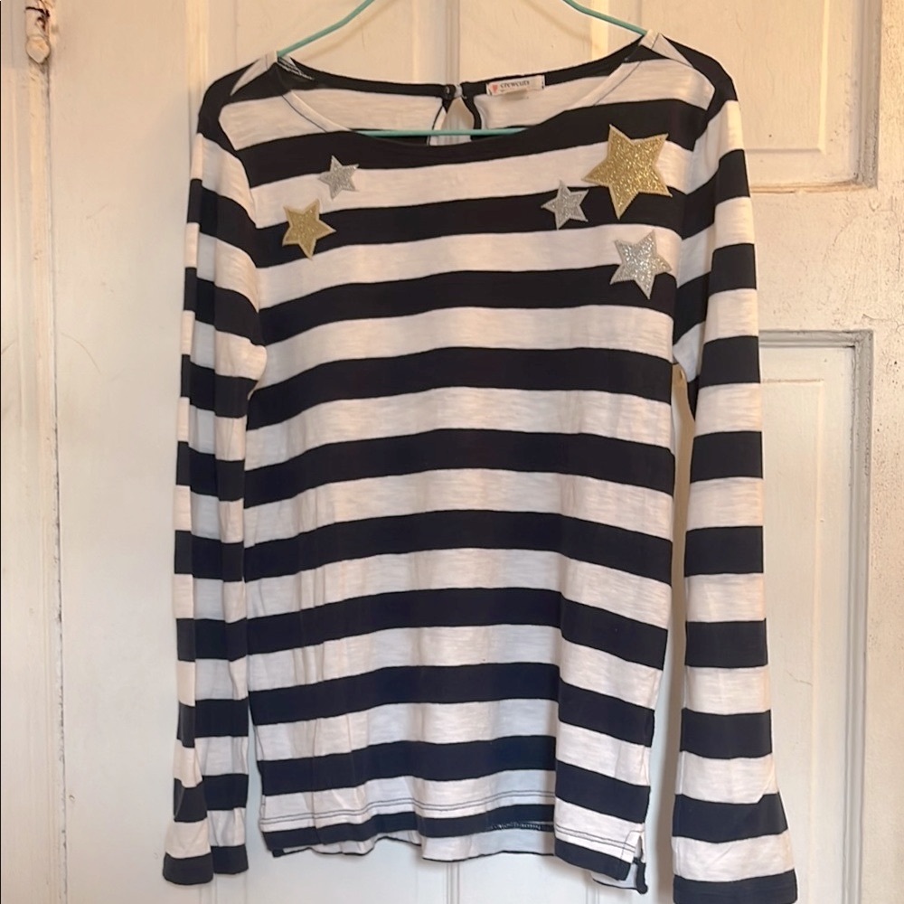 Crewcuts Navy and White Striped Top with Star Appliqués in size xl 12-14